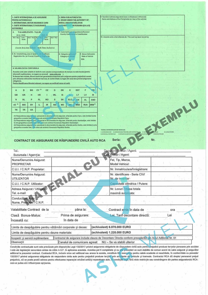 Exemplu de poliță RCA